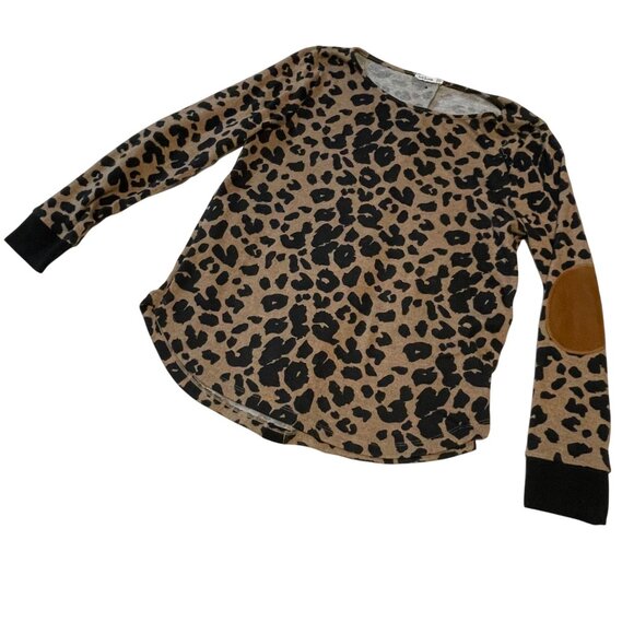 Leopard Large Petite Long Sleeve Top Faux Suede Elbow Pink Clover Shirt - Picture 2 of 8